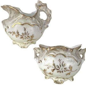 Antique Sugar Creamer Set Marked Germany Gold Trim Ornate